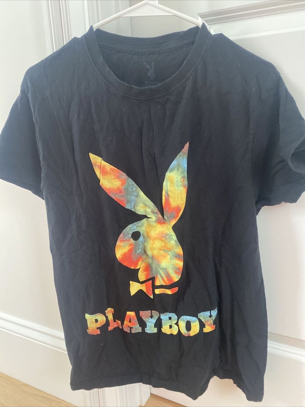 Playboy Magazine Official Bunny Logo Tie Dye Graphics Black T-Shirt Medium